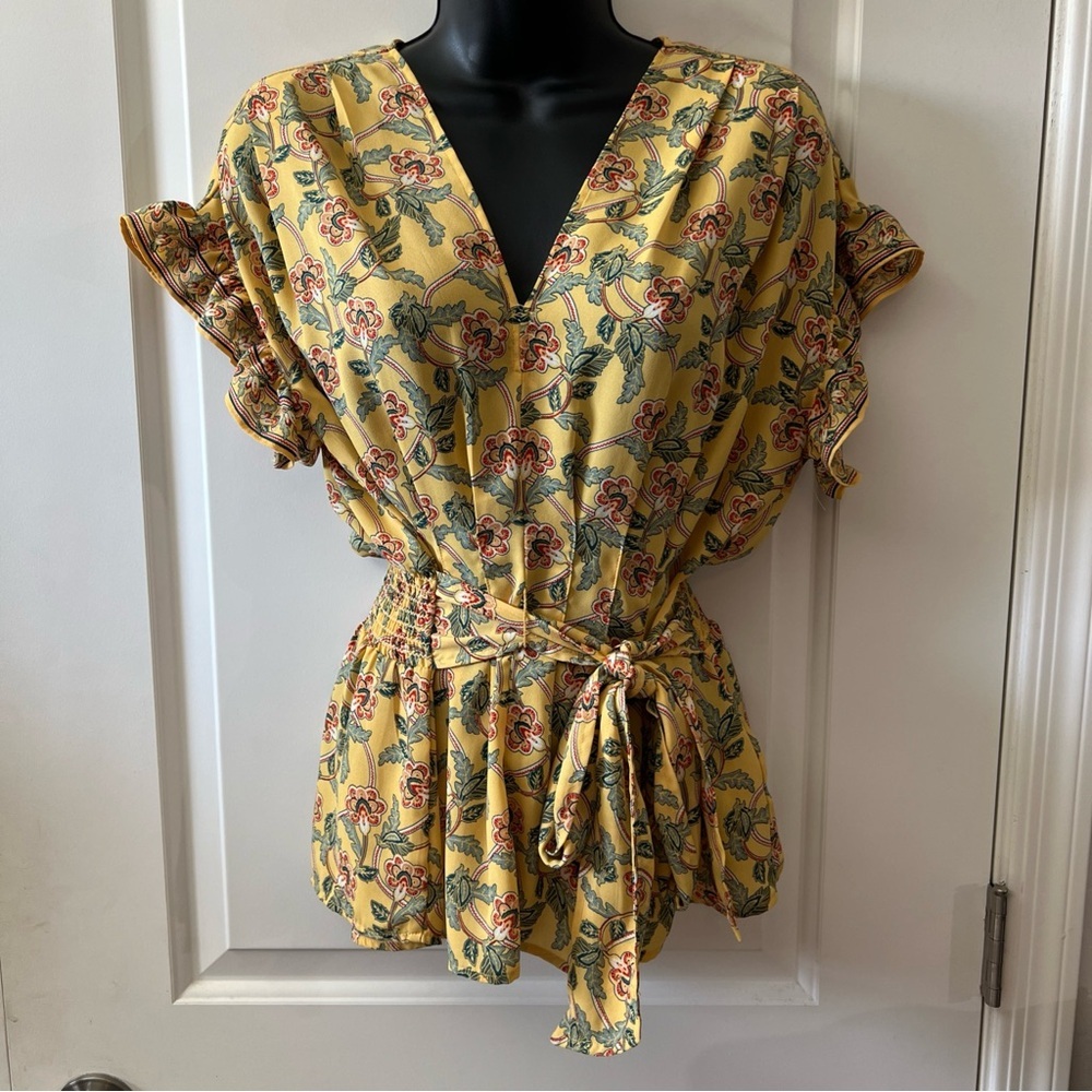 Max Studio Floral Yellow Blouse